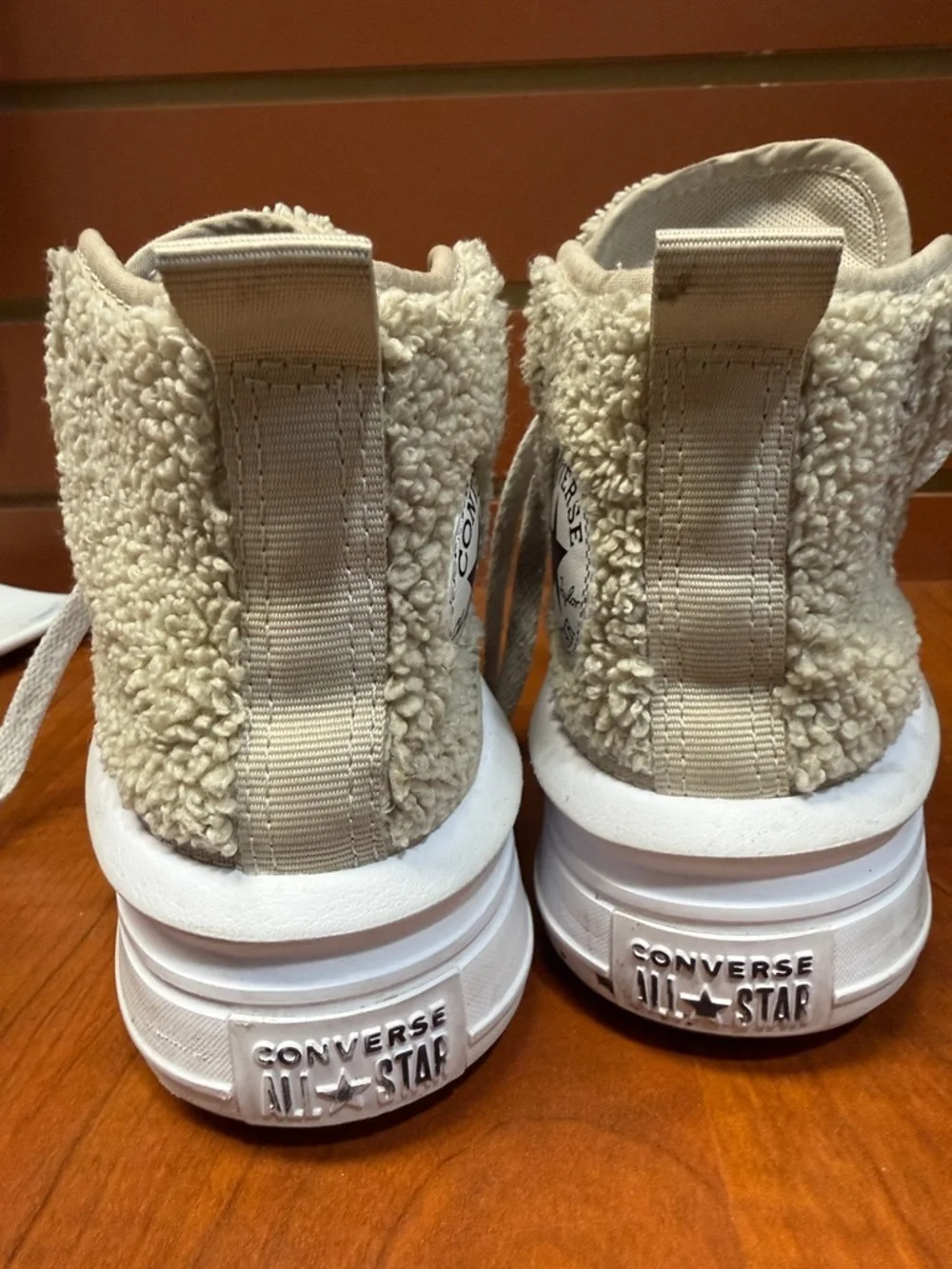 Converse Kids Beige Sherpa High-Top Sneakers with White Sole